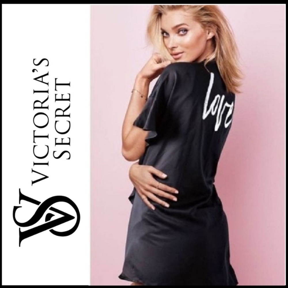 2FOR$30 - VICTORIA'S SECRET Kimono "Love" Robe in Black Satin - Picture 4 of 6